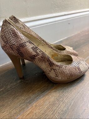 Anne Klein Taupe Snake-Print High Heel Pumps